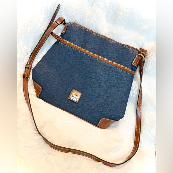 Dooney & Bourke Handbags - Dooney & Bourke Pebbled Leather Crossbody Blue and Brown Handbag